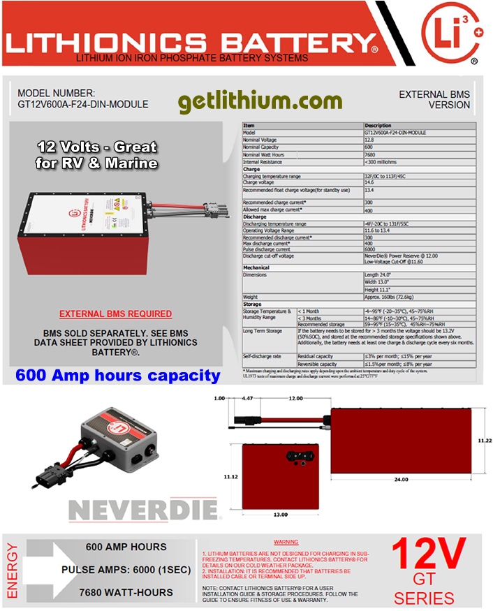 Lithionics Battery Lithium-ion High Performance 12 Volt Battery
